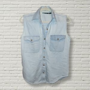 Vintage mid-80s Sleeveless Denim Acid Wash Shirt, sz. S